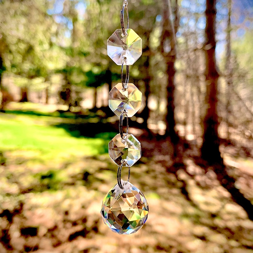 10” Minimalist Suncatcher, Handmade, Glass Beaded, Rearview Mirror Pendant